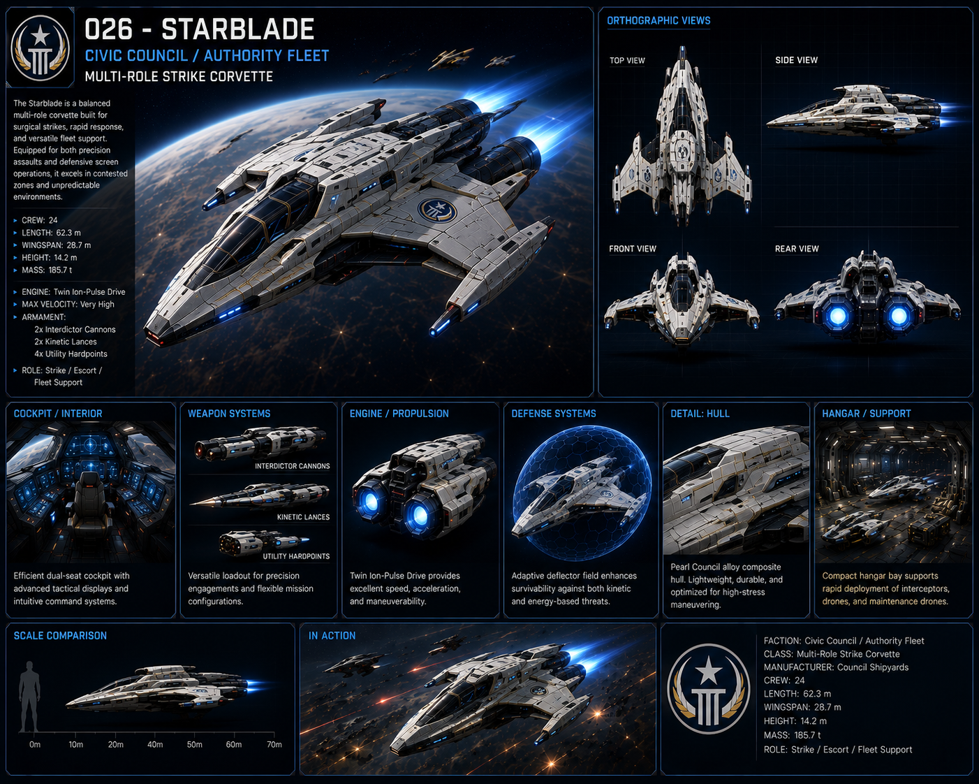 Starblade — Civic Council Authority Fleet multi-role strike corvette used by the Protectors