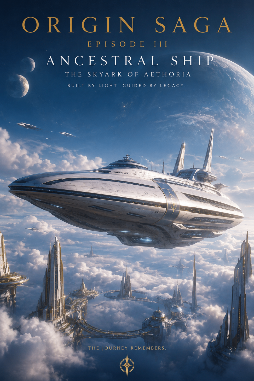 The Skyark of Aethoria — ancestral ship above the celestial city
